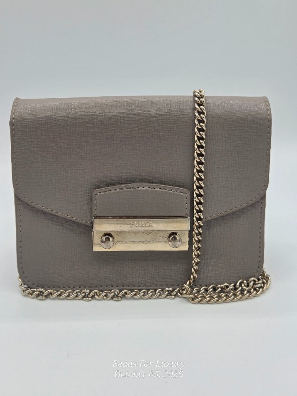 Furla Julia Mini Crossbody Taupe Gray Saffiano Leather | Authentic